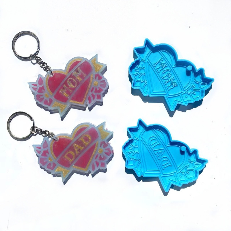 ✿ Khuôn Silicone Bóng Hình Trái Tim In Chữ Mom Dad Làm Đồ Trang Sức Thủ Công DIY