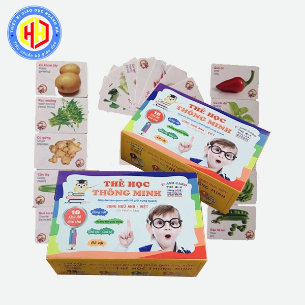 Thẻ Học Thông Minh Song Ngữ tiếng VIỆT - ANH Cho Bé loại to dày cứng, thẻ học 16 chủ đề glenn doman chuẩn