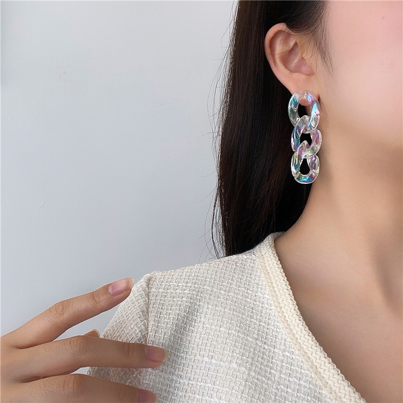 [Fashion Korean Transparent Acrylic Chains Stud Earrings ] [Ladies Elegant Studs Earrings] [Korean INS Simple Style Bridal Wedding Party Ear Jewelry]