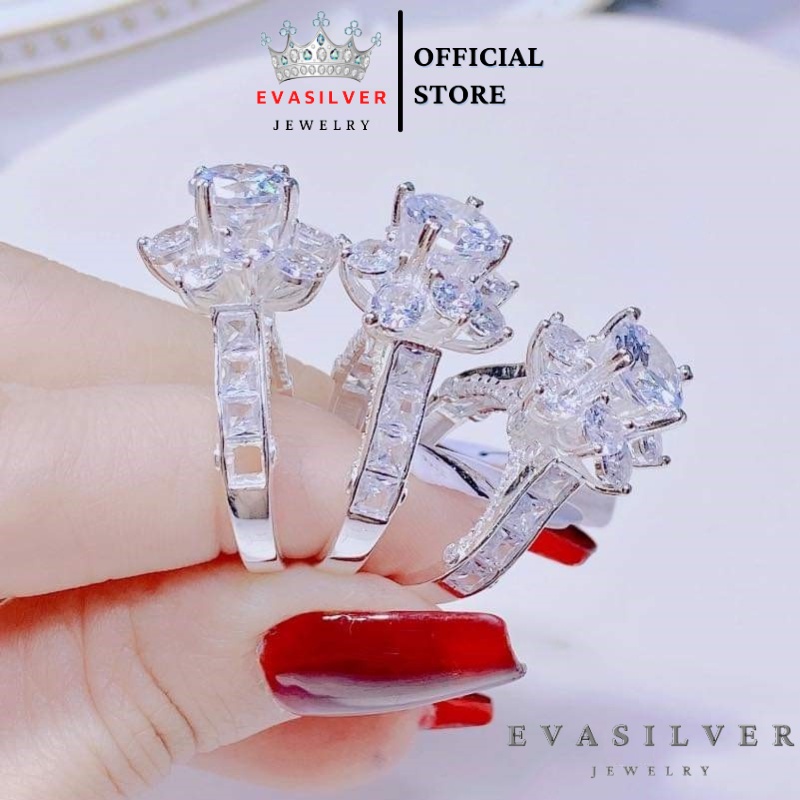Nhẫn nữ bạc ta cao cấp mặt hoa đá thời trang - Trang sức bạc Evasilver