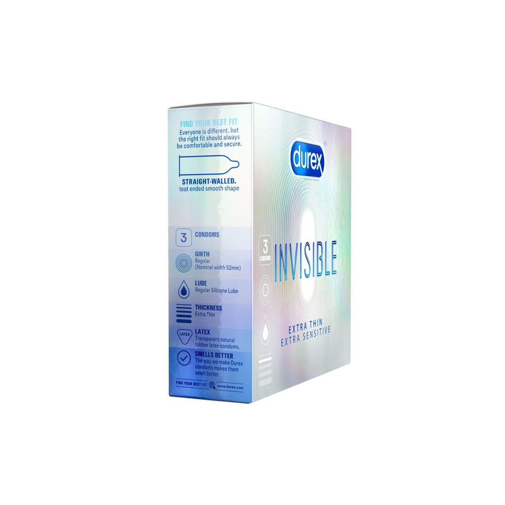 [Mã FMCGMALL -8% đơn 250K] Bộ 3 bao cao su Durex Invisible 3 bao/gói