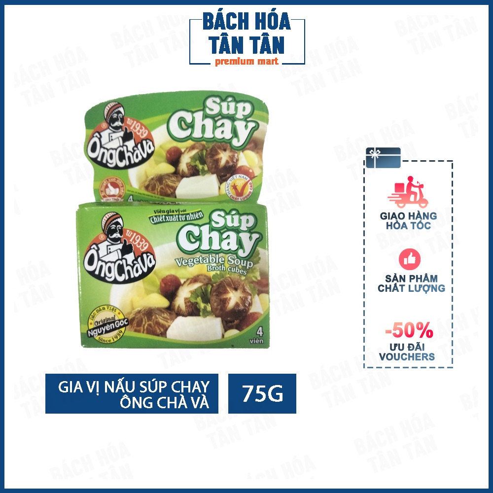 Gia vị nấu súp chay hiệu Ông Chà Và, hộp 4 viên 75g