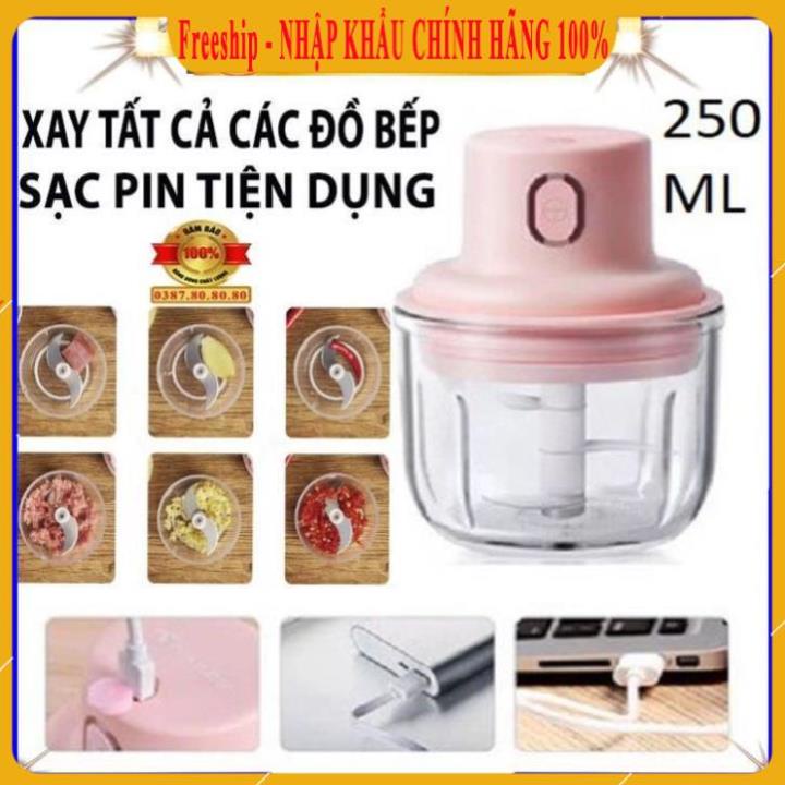 [ PHIÊN BẢN MỚI - Loại 1 ] Máy xay tỏi ớt, xay thịt, củ quả đa năng/ Máy xay cầm tay mini sạc điện xay hạt khô 250ml