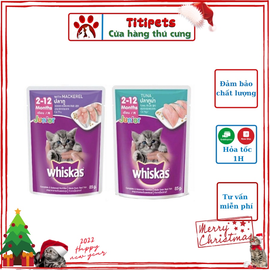 Thức ăn ướt Pate cho mèo Whiskas Junior Tuna 80gr, Pate cho mèo cao cấp vị cá thu bổ sung dinh dưỡng WHISKAS_TITIPETS