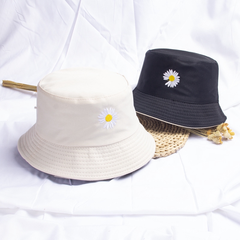 Mũ Bucket LINJW Thêu Hình Hoa Cúc Xinh Xắn Cho Nữ