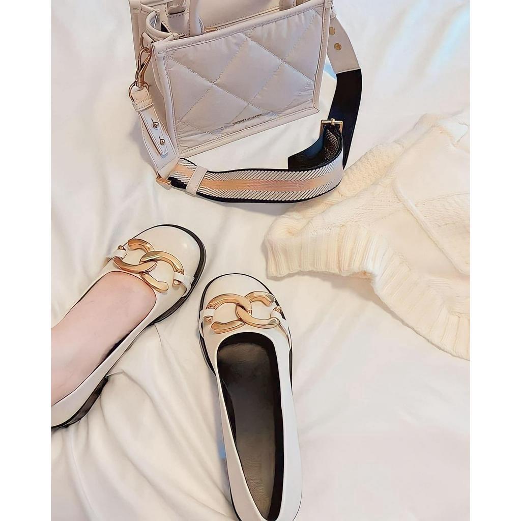 Giày nữ giày búp bê nữ CnK đế cao 2cm mũi tròn xích vàng  sang trọng hàng Fullbox