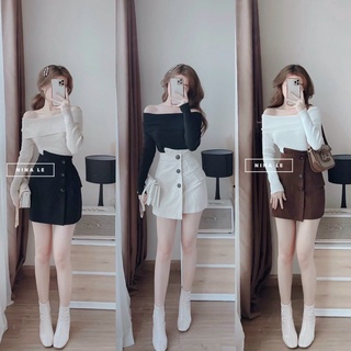 Áo kiểu tay dài bẹt vai thun gân