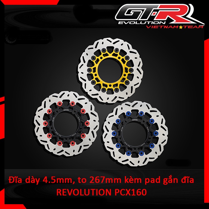 Đĩa trước  dày 4.5mm, đường kính 267mm 5 lỗ ốc REVOLUTION V3 PCX160 ABS có kèm pad gắn