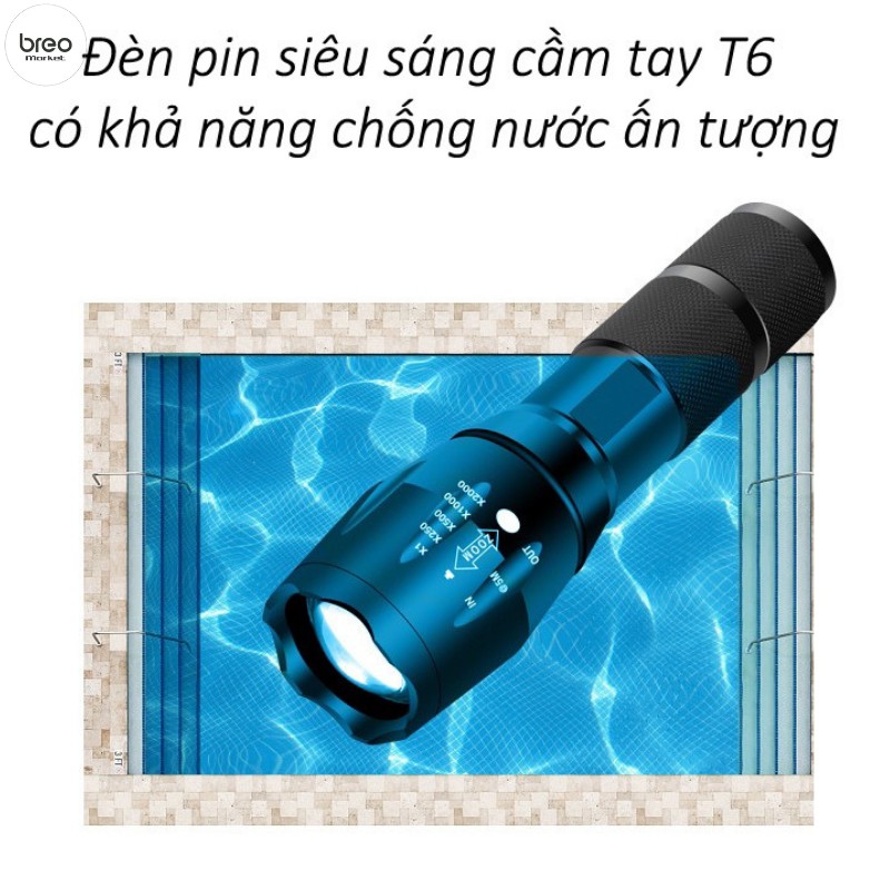 [Tặng Pin + Sạc + Hộp] Đèn Pin Siêu Sáng T6 UltraFire Led Cree XML breo market Hợp Kim Chống Nước Zoon xa Full box | BigBuy360 - bigbuy360.vn