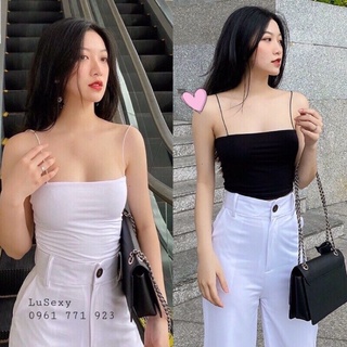 Áo 2 dây kiể sợi bún mỏng croptop dáng dài có mút ngực mặc trong vest đẹp - Áo hai dây dây mảnh màu đen trắng giá rẻ đẹp