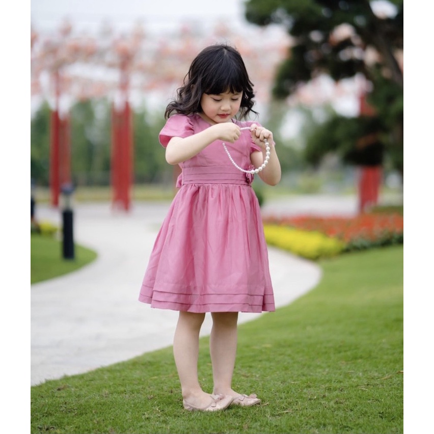 [MÃ RẺ VÔ ĐỊCH HOÀN XU 12%] Đầm Tơ Giấy Dự Tiệc Tay Búp Sen Đính Hoa Hồng Bé Gái BabyBean