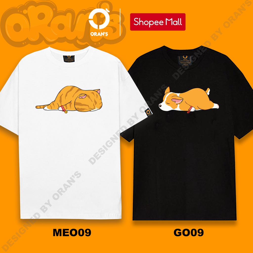 Áo thun Couple Tee áo đôi in hình chó mèo dễ thương 09 nam nữ tay lỡ Oversize chất COTTON 4C, FULLBOX - ORAN'S TEE CORGI