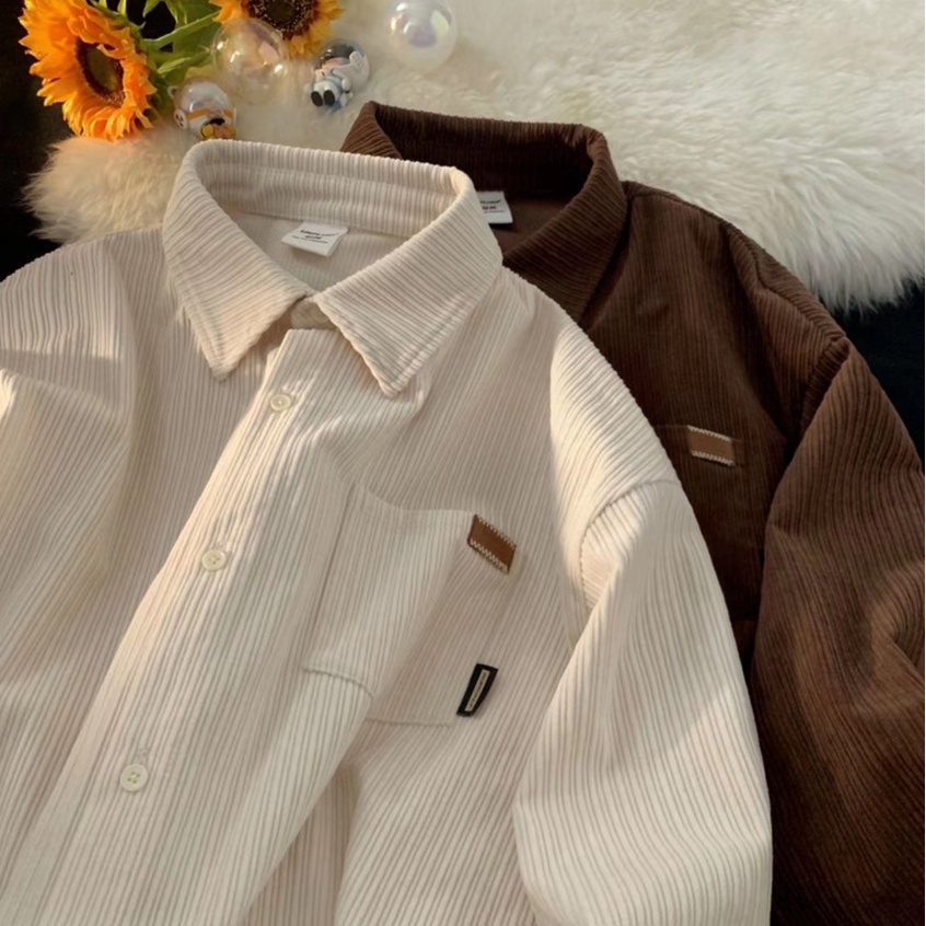 Áo Khoác Sơ Mi Nhung Kẻ Tay Dài Dáng Rộng Phong Cách Thời Trang Retro Mỹ Cho Nam Giới Có Size S-3XL