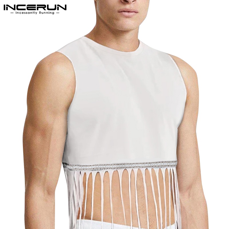 Áo thun ba lỗ INCERUN màu trắng thời trang cho nam