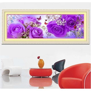 bộ  2 tranh thêu chữ thập hoa hồng