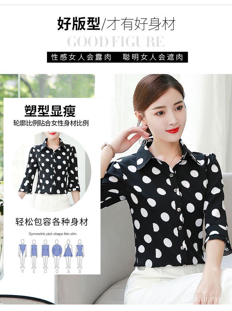 Áo Sơ Mi Chiffon Mềm Tay Loe 3 / 4 In Hoa Màu Xanh Dương Đậm Kiểu Hàn Quốc Thời Trang Xuân Hè 2019 Cho Nữ