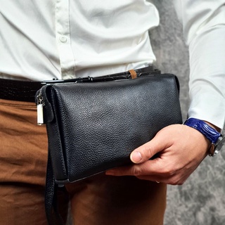 Clutch hộp nam da bò thật CL130VB (Đen/Nâu) [Freeship] - 100% da bò thật, BH 3 năm
