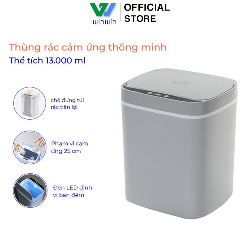 Thùng Rác Cảm Ứng Thông Minh Có Nắp Đóng Mở Tự Động Có Hộp Đựng Túi Rác Tiện Lợi Đèn Chiếu Sáng Ban Đêm [Tặng Túi Rác]