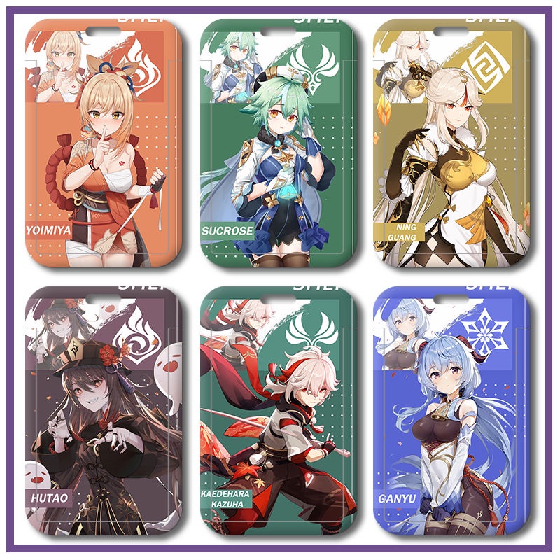 Kamisato Ayaka Raiden Shogun shadow Card Holder Eula Genshin Impact Student Xiao Campus Yoimiya Meal Card Shenhe Bus Card Lanyard Keqing Ganyu Flower Wedding Dress Qiqi Maid Kazuha Cool Hutao Personality Venti Name Tag Zhongli