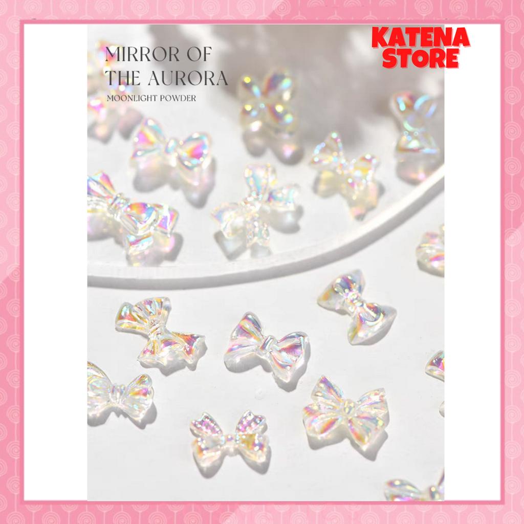 Set 2 cái - Charm nail hình nơ trong suốt hologram trang trí móng nghệ thuật