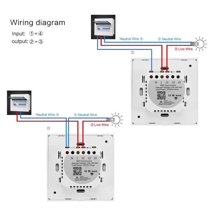 【Available】 Touch switch smart switch panel wall switch 1/2/3 Gang wifi light switch US / EU standard work with Alexa Google Home 【UUSTOCK】