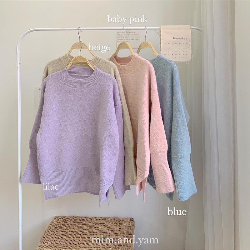Áo len cổ tròn 4 màu & Chân váy bồng bềnh