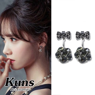 [ Hàng Cao Cấp ] Bông Tai nơ kết nợp với đá đen- Khuyên Tai Bạc Ý S925 Hàn Quốc - Hoa Tai Bạc - Kuns Accessories