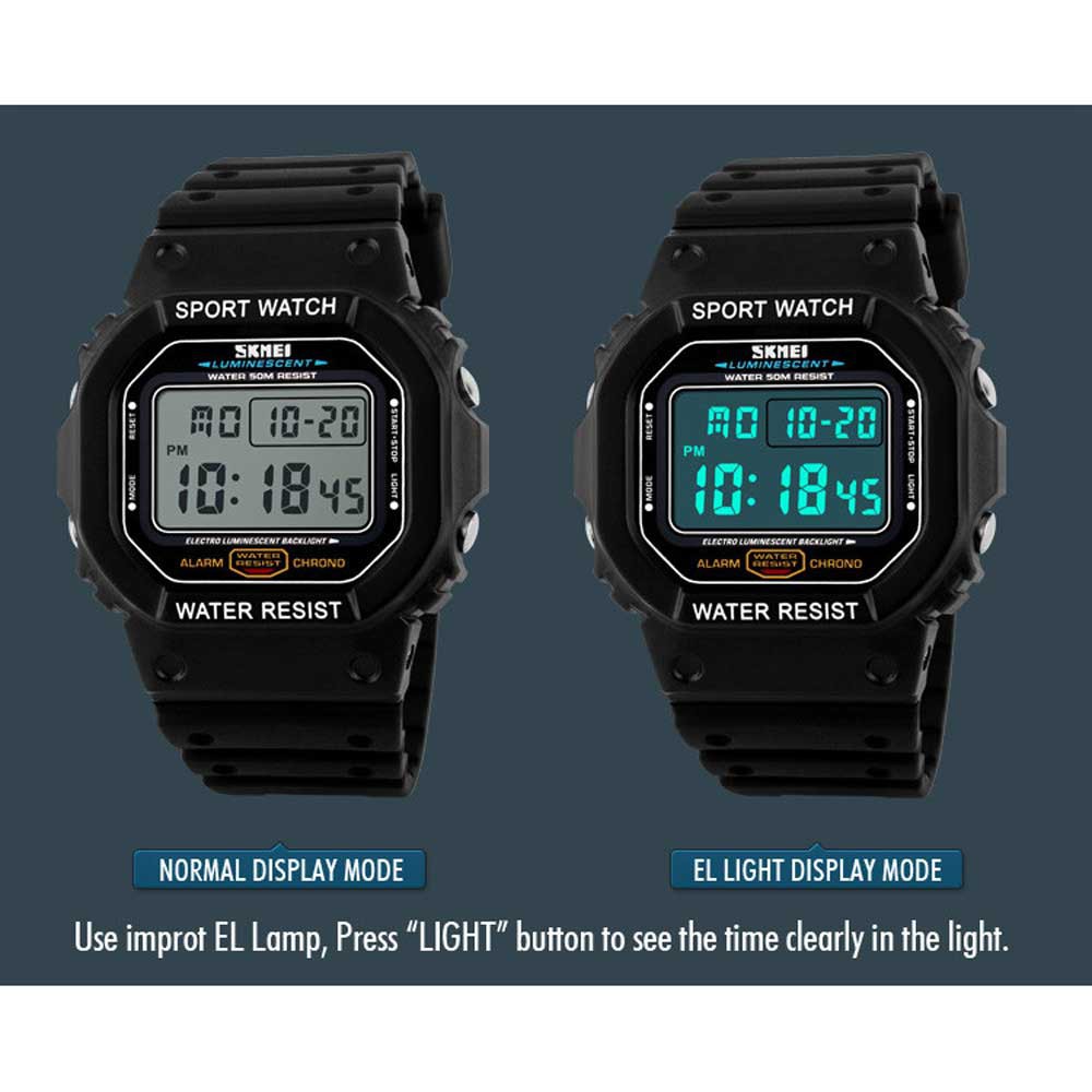 Đồng Hồ Điện Tử SKMEI 1134 Chống Thấm Nước Mặt Vuông 5 Pha Nhựa Resin Có Đèn LED Cho Nam