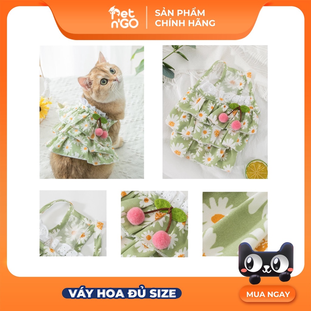 Váy Cho Chó Mèo 2 Dây Cúc Hoạ Mi Xanh Chất Liệu Cotton Đủ Size