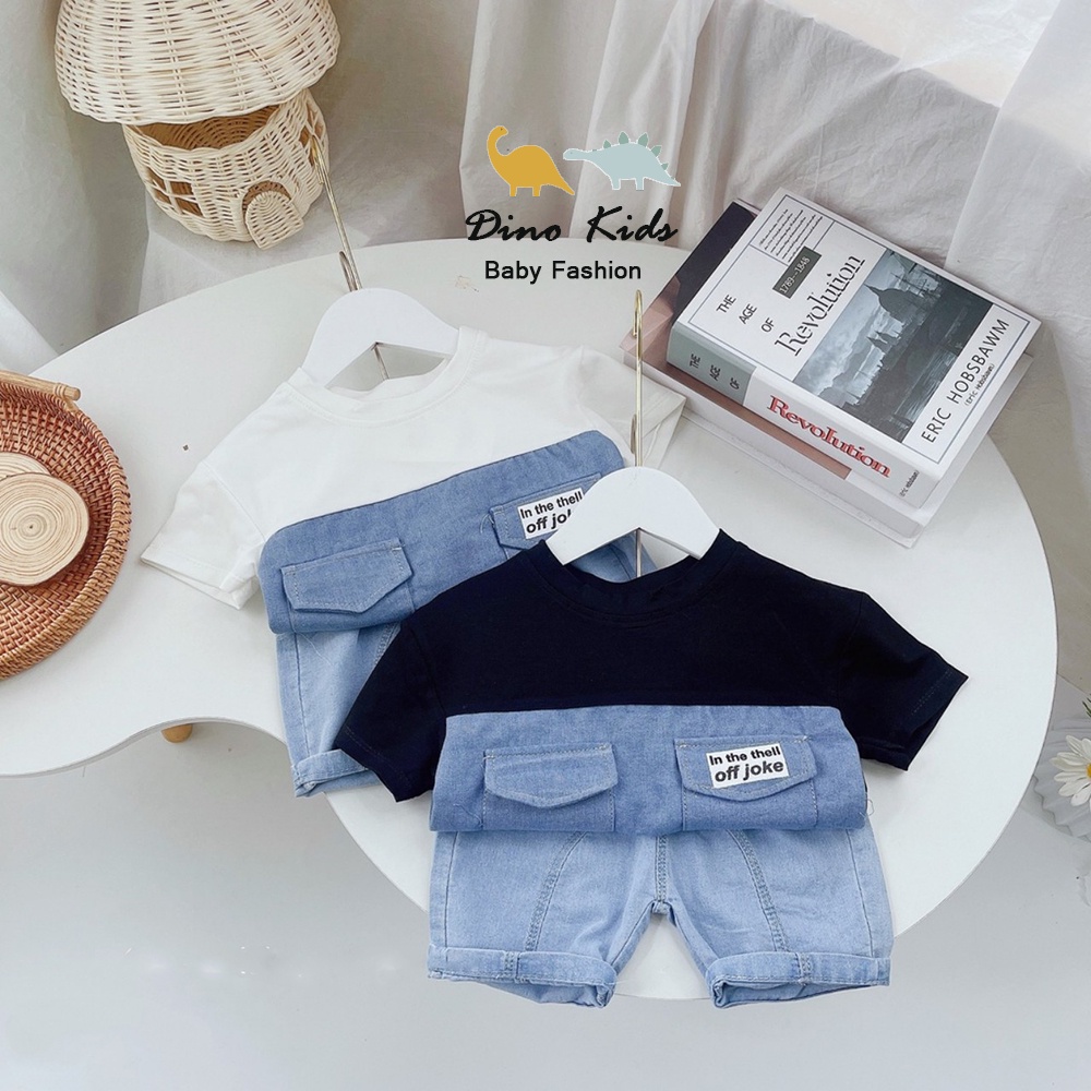 Bộ cộc tay bé trai kiểu dáng thể thao khỏe khoắn, set bộ quần áo bò phối ngang thân túi hộp siêu chất cho bé