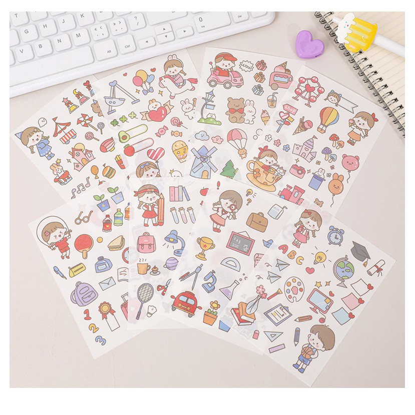 Bộ 4 tờ Sticker dán sổ nhật ký túi bút điện thoại theo chủ đề ST31