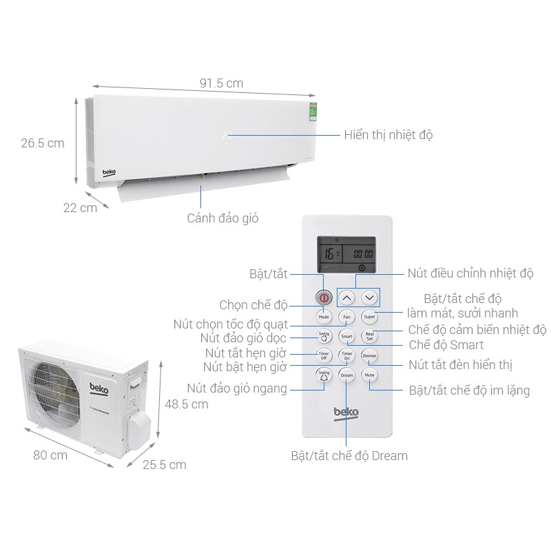 Máy lạnh Beko Inverter 1 HP RSVC10AV (Miễn phí giao tại HCM-ngoài tỉnh liên hệ shop)