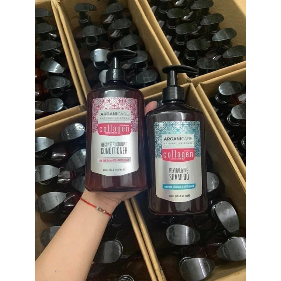 [Hàng Pháp] Bộ dầu gôi xả phục hồi tóc hư tổn Arganicare Collagen 400ml