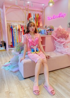 Đồ Bộ Lụa Xước Quần Lửng Vịt Disney Hình Vịt Hot
