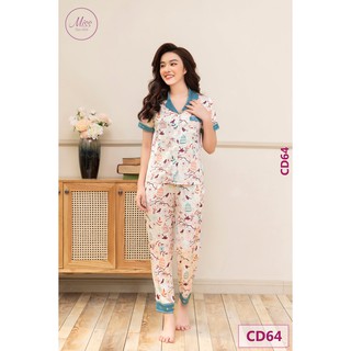 BỘ NGỦ LỤA CỘC TAY QUẦN DÀI - CD64 - LỒNG CHIM