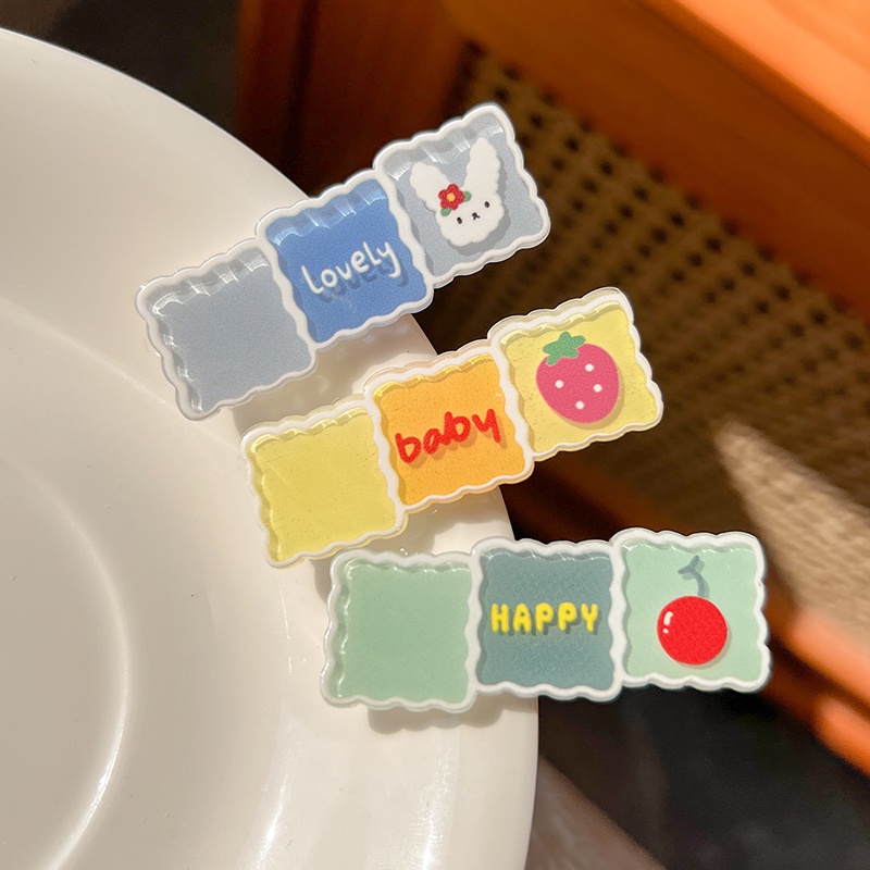 Kẹp Tóc Hình Vuông Màu Sắc Tương Phản Đơn Giản Dành Cho Nữ