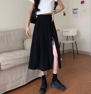 Chân váy midi xẻ dây nơ điệu đà