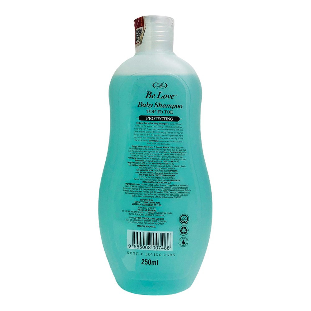 Sữa tắm gội toàn thân cho bé Be Love Protecting L'AFFAIR Malaysia 250ml - chai màu xanh - Baby shampoo