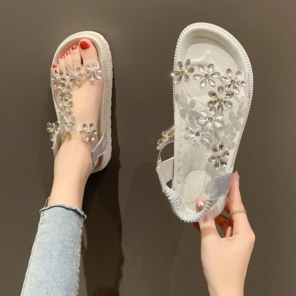 Xăng đan Đi Biển Đế Bệt Quai Hoa Đính Đá Co Giãn Thời Trang Mùa Hè Dành Cho Nữ 2022