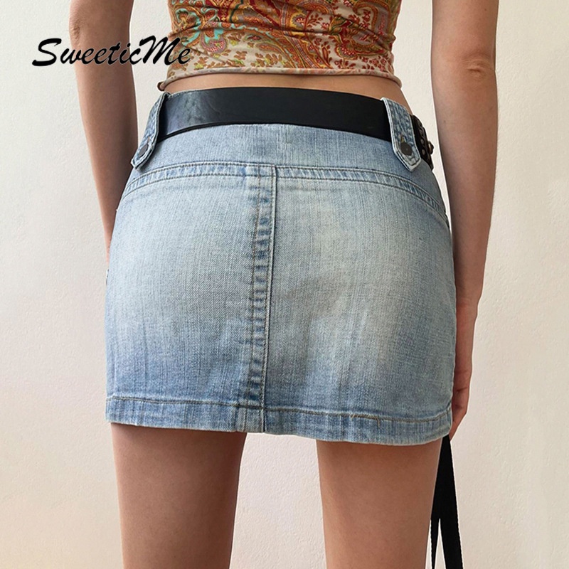 Sweeticme Váy Denim Khâu Không Đều 2022 Dành Cho Nữ