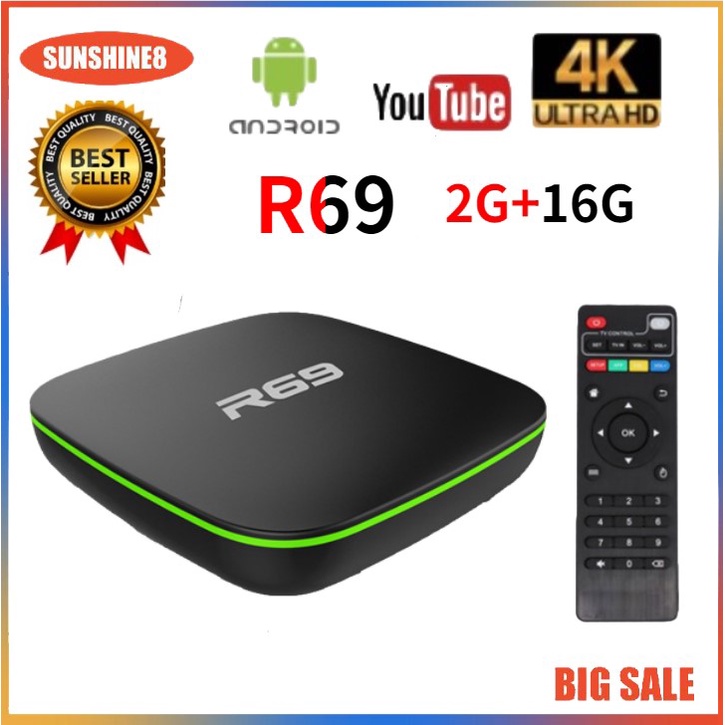 【SUN】Android TV Box R69 Hộp giải mã tiết kiệm năng lượng HỘP TV Đầu phát mạng 4K tương thích HDMI 2G+16G