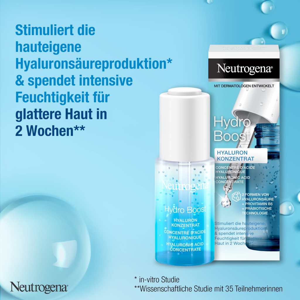 Serum Neutrogen Hyaluron với 2 dạng axit hyaluronic, Provitamin B5 & Công nghệ Prebiotic, Dưỡng ẩm chuyên sâu