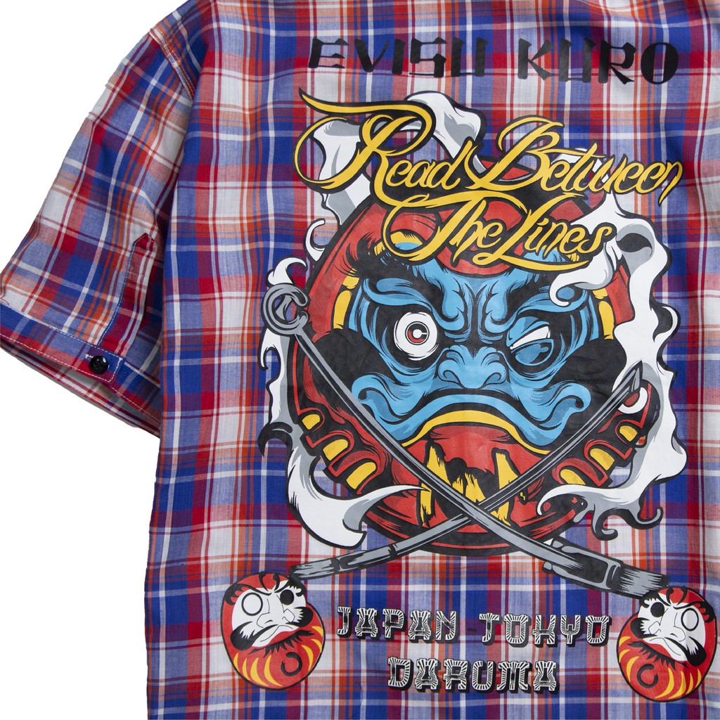 Áo sơ mi sọc caro in evisu tay ngắn K3 STORE chất kaki cotton vải mềm Sn996 | BigBuy360 - bigbuy360.vn