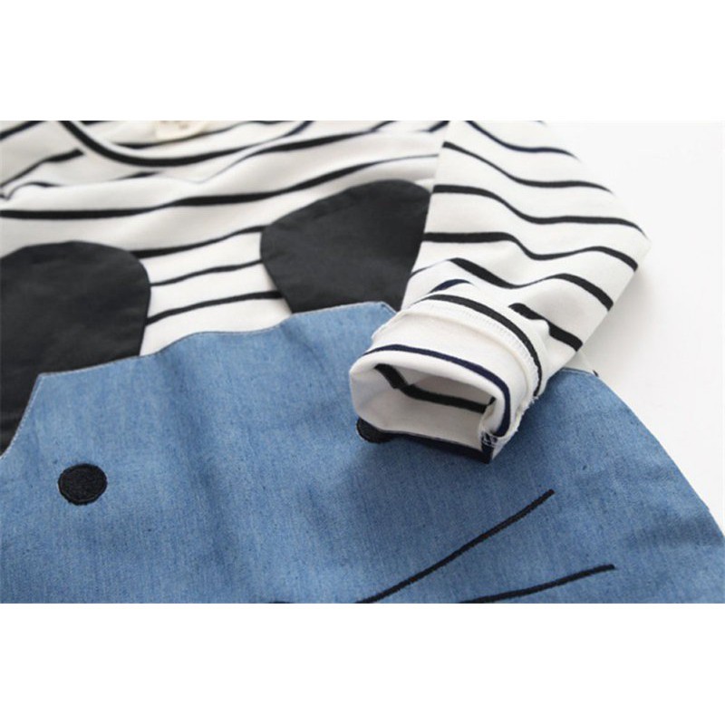 Đầm dài tay kẻ sọc phối jean denim cho bé gái (1-6 tuổi)