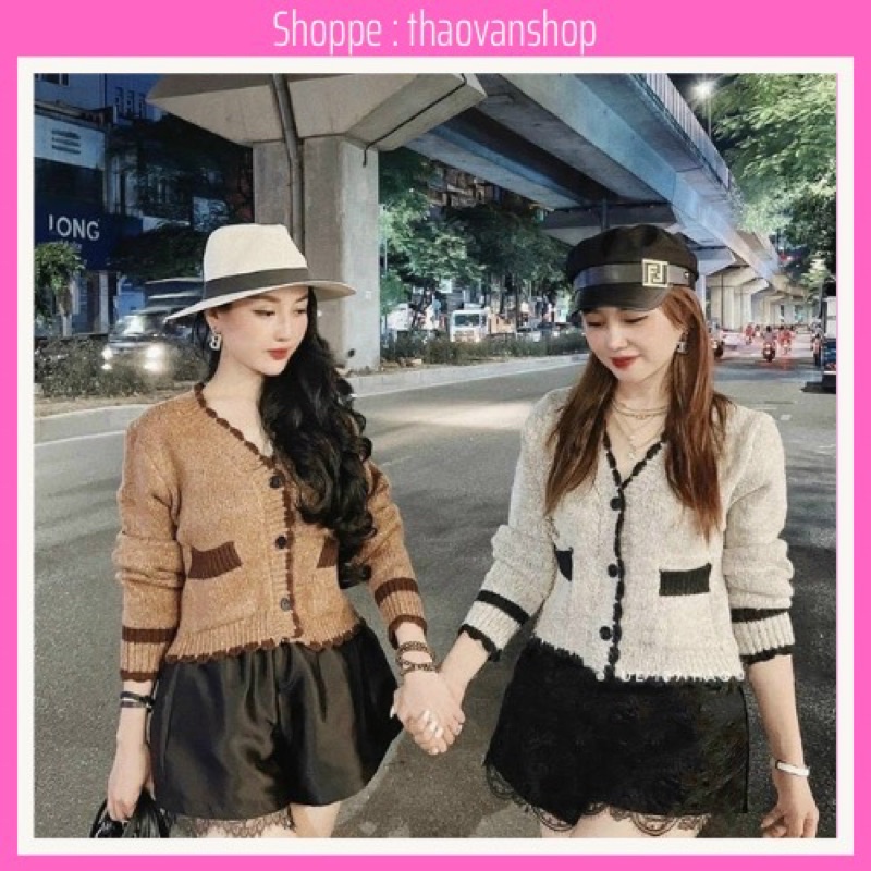 Áo Khoác Len cardigan Cổ Chữ V chất len tiêu phối viền Phong Cách Retro Thời Trang Xuân Thu Mới Dành Cho Nữ_thaovanshop