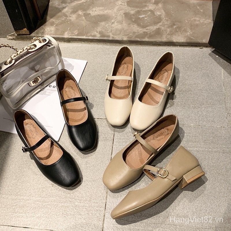 Giày Mary Jane mũi vuông màu trơn phong cách Nhật Bản cho nữ