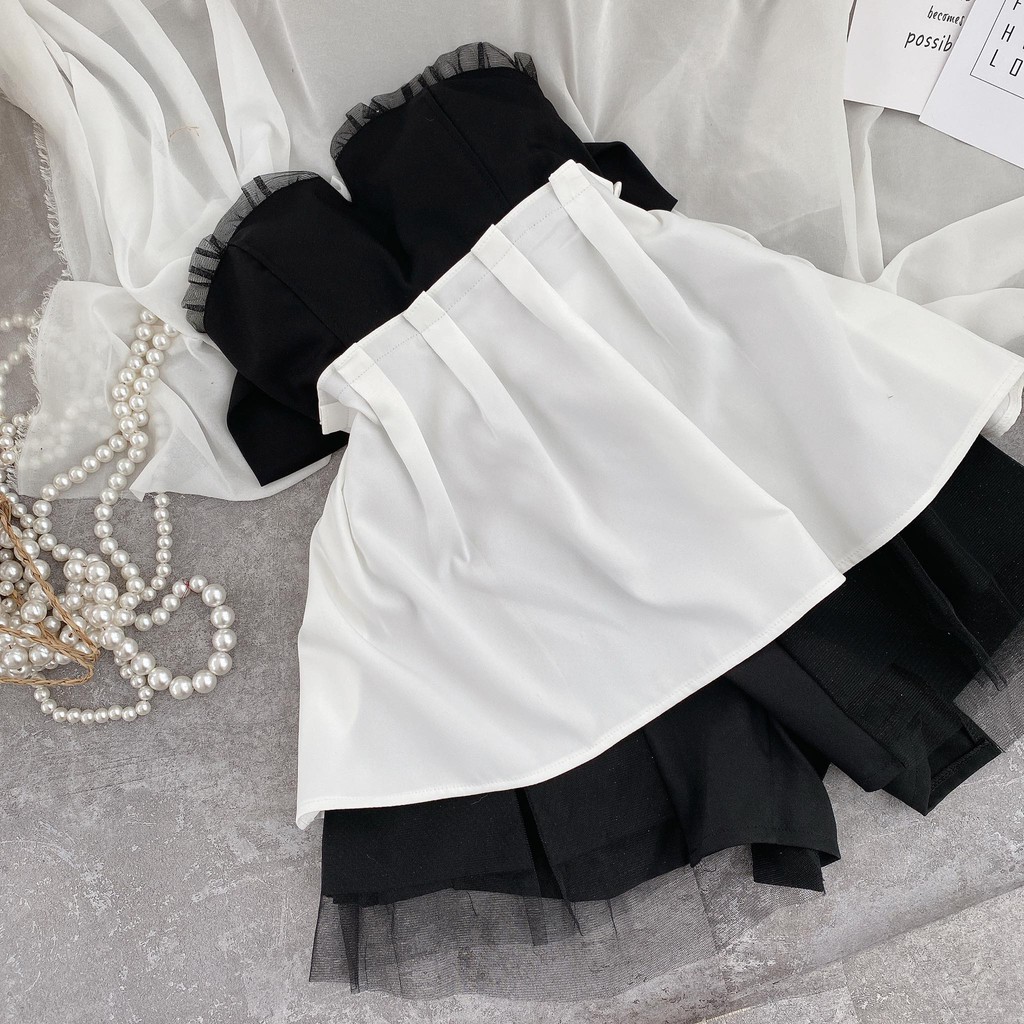 SET ĐẦM XẾP LI CÚP NGỰC VOAN ĐEN NƠ LƯNG + CHÂN VÁY ĐEN | BigBuy360 - bigbuy360.vn