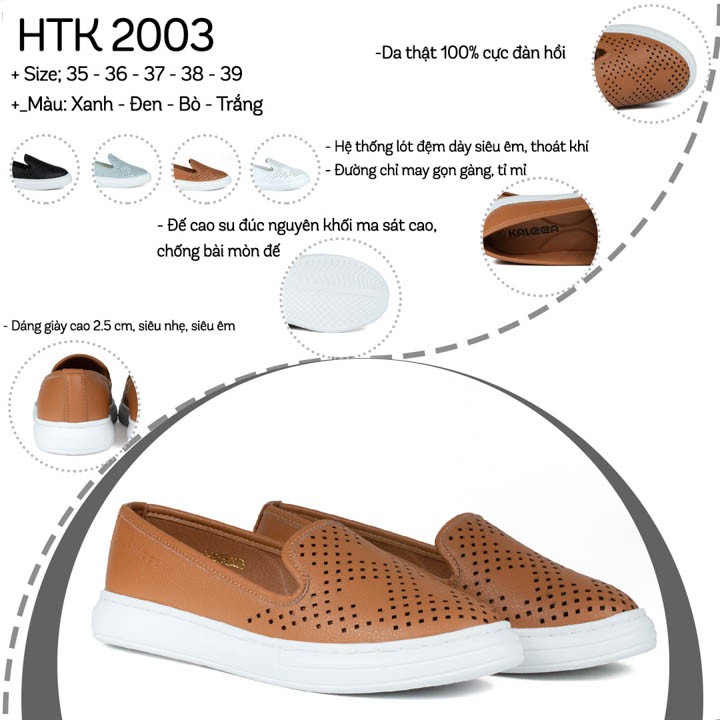 Giày slipon nữ - Giày lười da bò siêu nhẹ cao cấp VNXK HTK2003 ( Đen ) - thương hiệu Kaleea Việt Nam