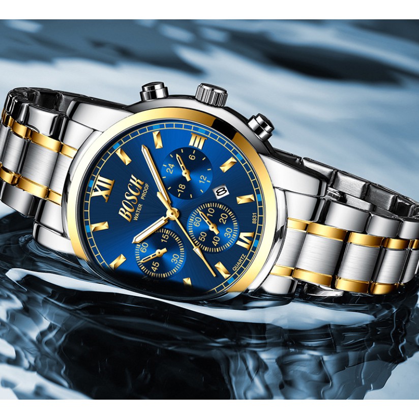 Đồng hồ nam rẻ đẹp BOSCK BO03 chính hãng, dây thép không rỉ, có lịch ngày tiện lợi, chống nước tốt | BigBuy360 - bigbuy360.vn