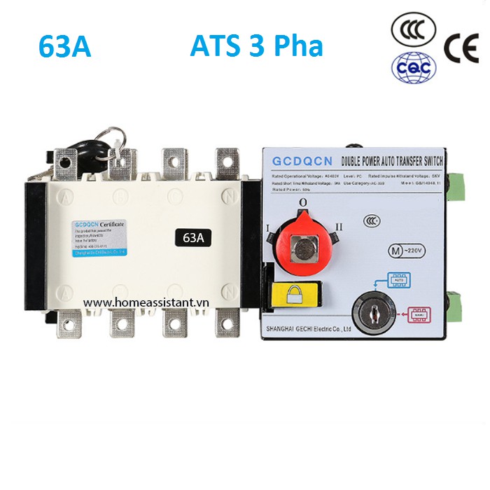 Cầu Dao ATS Chuyển 2 Nguồn Điện Tự Động 3 Pha 63A ATS02-63